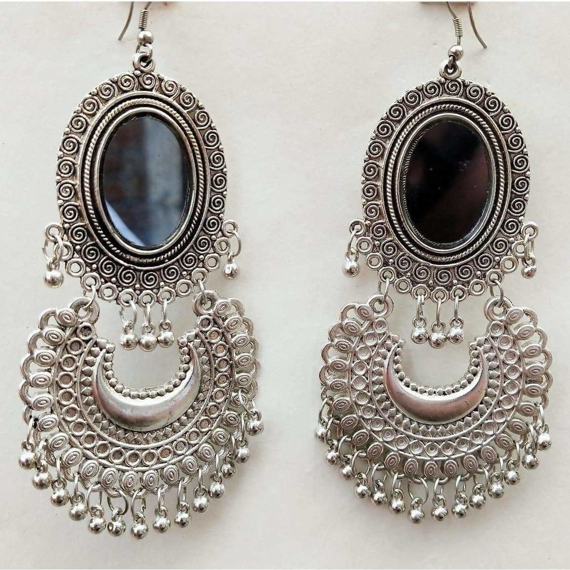 MS Fashion India Kashmiri Chandbali Silver Dangle Oxidized Earrings | Swadesiicart