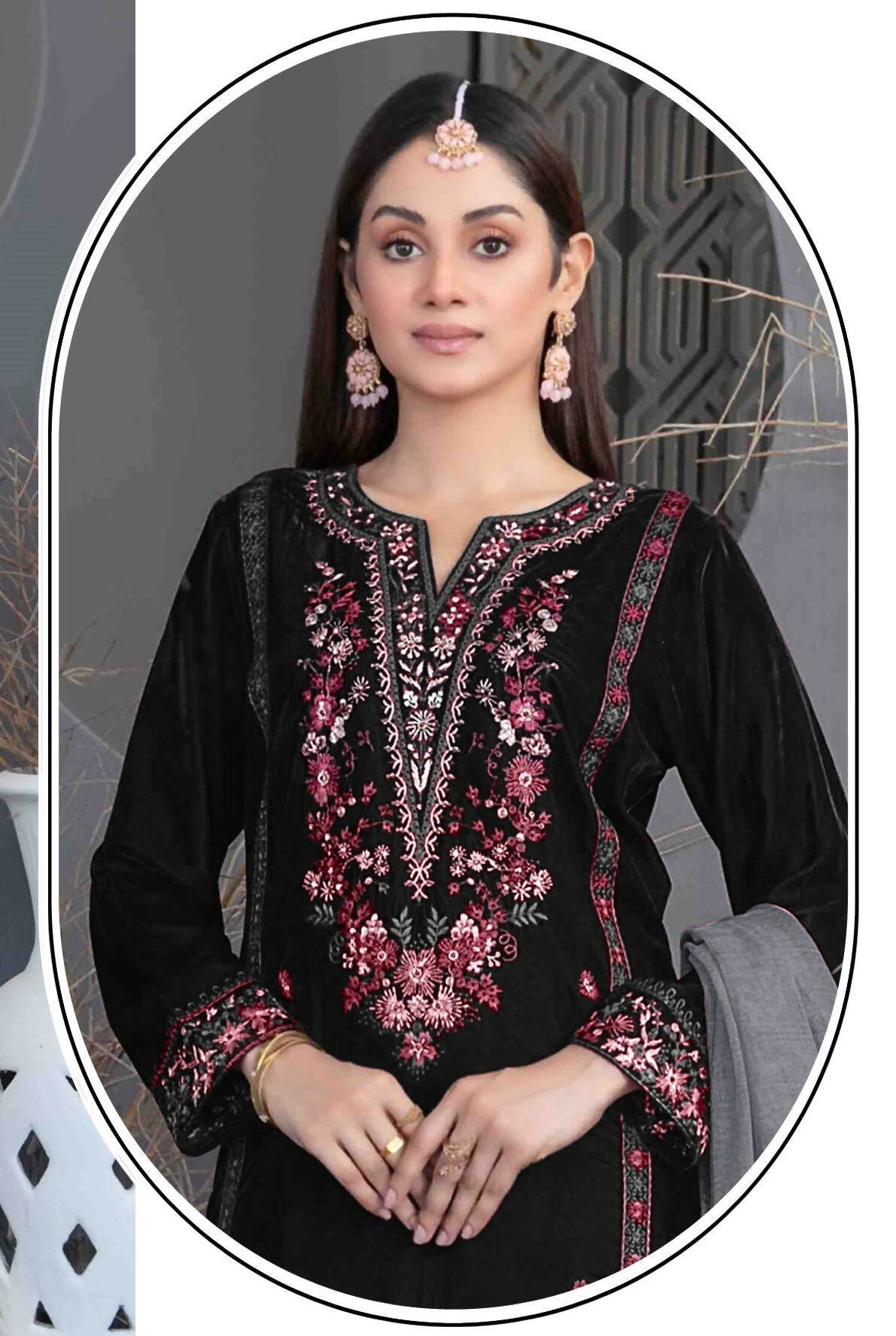 Anaita Black Velvet Suit with Embroidery Sequence Work - Swadesiicart