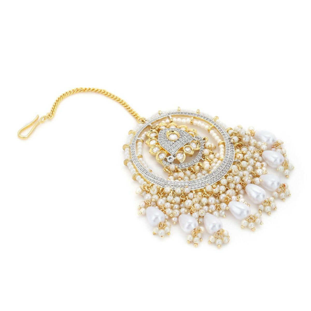 Kundan Chand Maang Tikka with Pearl Drops - Ruby Raang | Swadesiicart