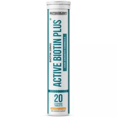 Nutracology Active Biotin Plus Biotin 10000 mcg Effervescent Tablet For Hair Growth, Skin Glow | Swadesiicart