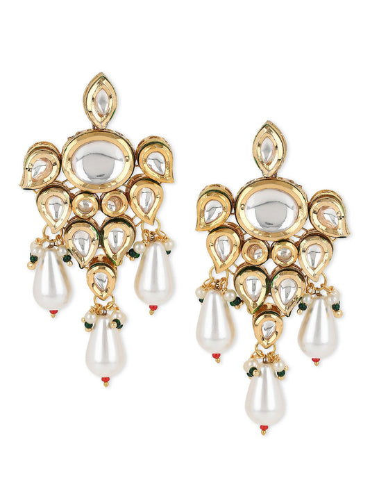 Gold-Toned White Contemporary Gold-Polished Drop Earrings - Ruby Raang | Swadesiicart
