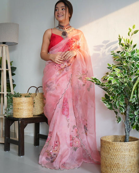 Vamsee Ramya Onion Organza Saree - Swadesiicart