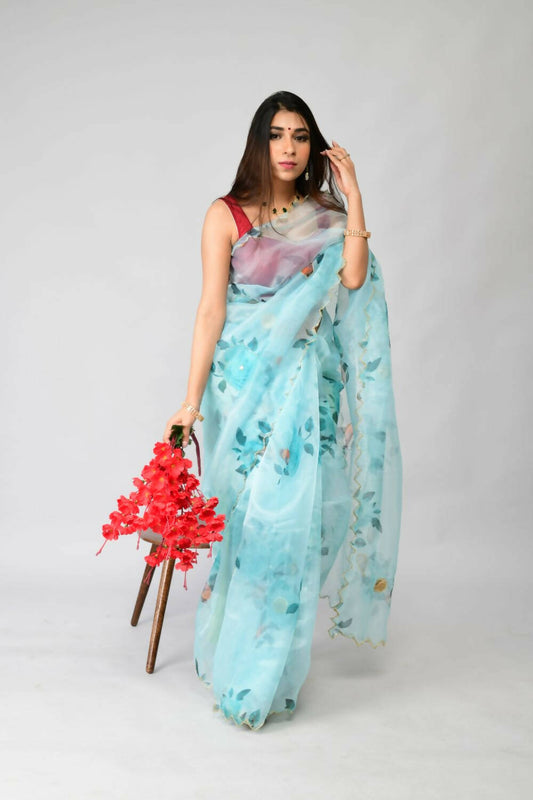 Vamsee Sky Blue Organza Saree - Swadesiicart
