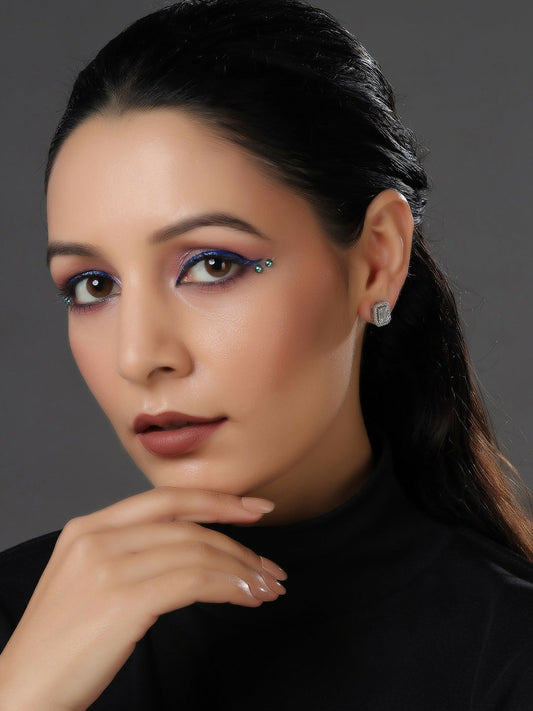 Silver Diamond Studs- Ruby Raang | Swadesiicart