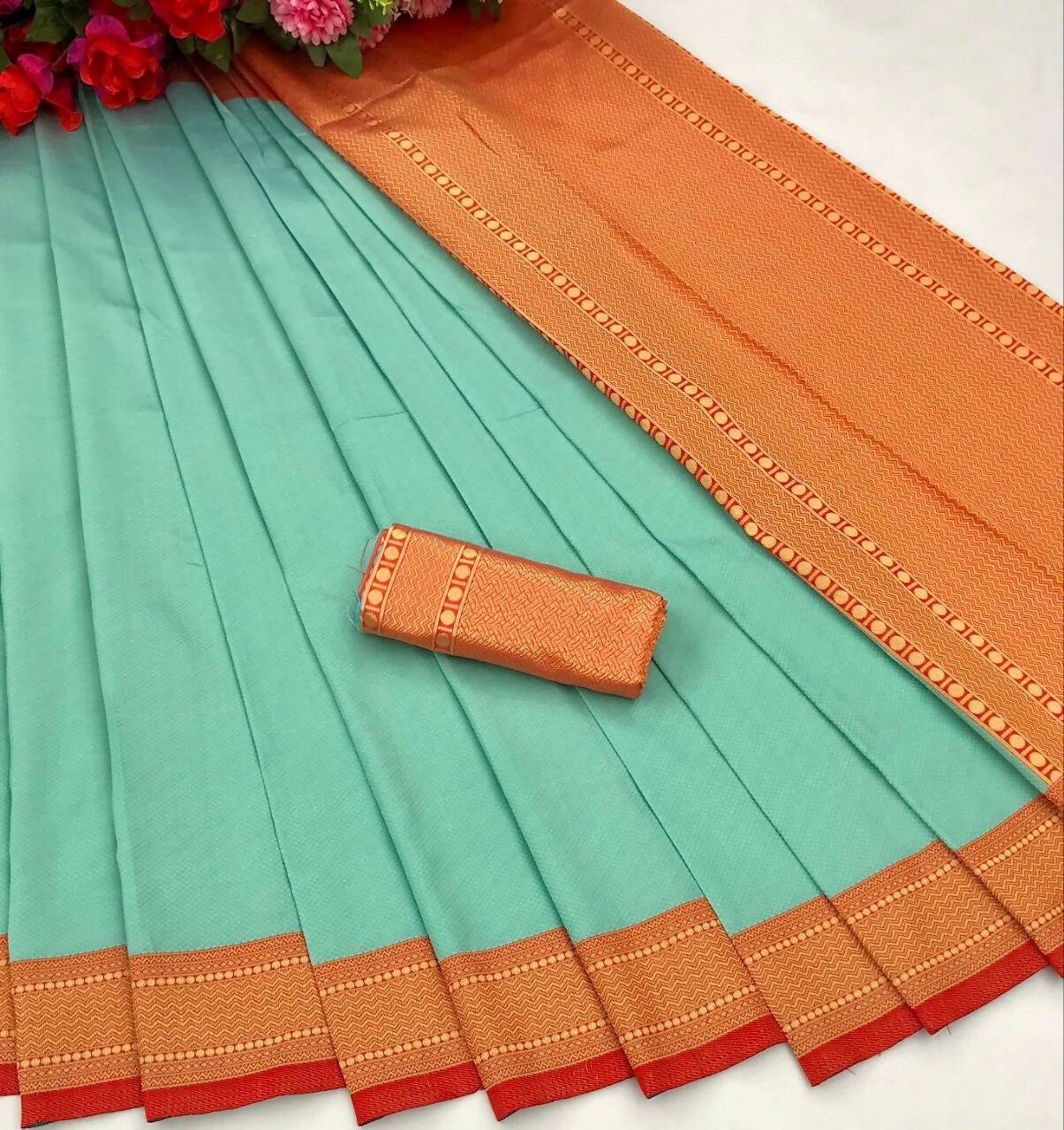 DEIANA'S Beautiful Designer Golden zari Soft Lichi Silk Saree - Sky Blue - Swadesiicart