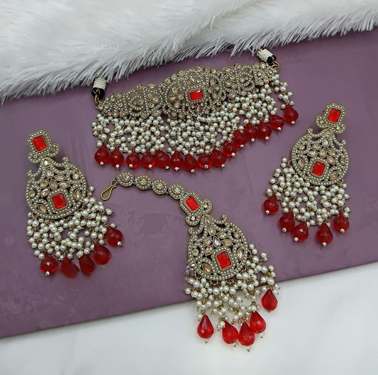 Joban Fashion Red Alloy Choker Set | Swadesiicart