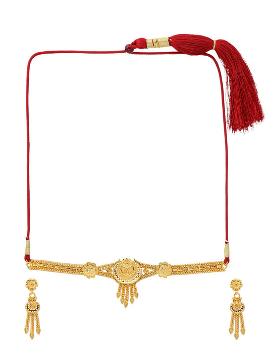 Ruby Raang Golden Choker with Earrings | Swadesiicart