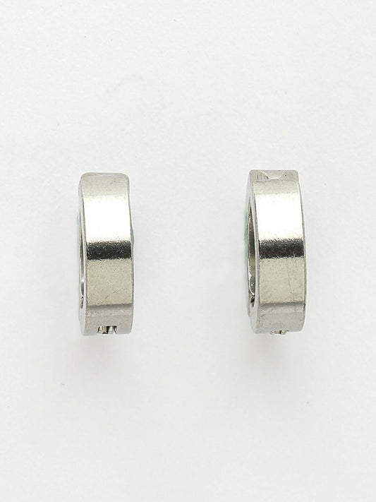 NVR Men's Silver-Plated Stainless Steel Hoop Earrings