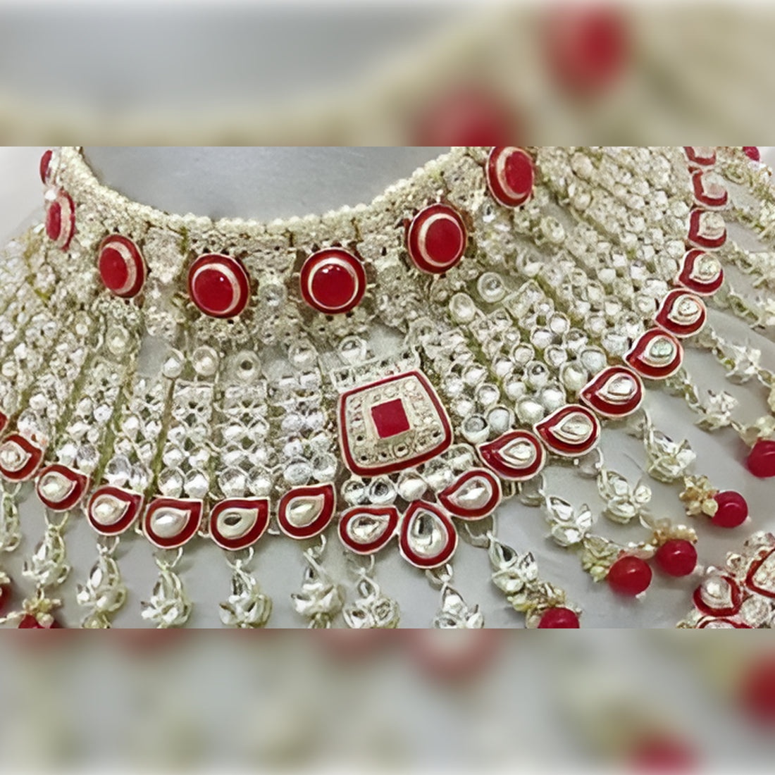 Jewel City Royal Ruby Red Kundan Choker Necklace Set Bridal Polki Jewelry with Pearl for Wedding, Karwa Chauth & Festive Occasions | Swadesiicart