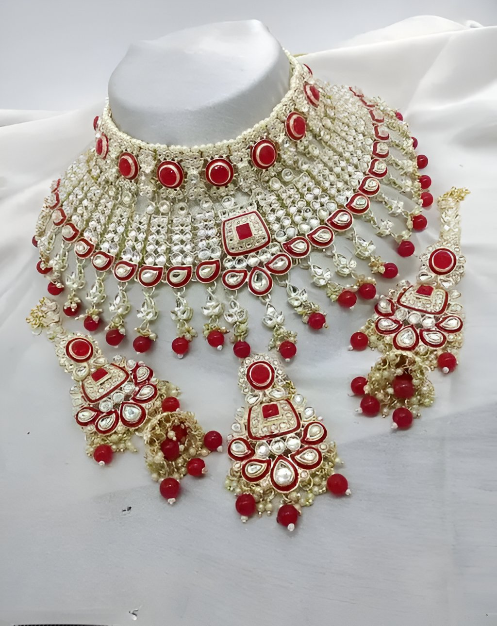 Jewel City Royal Ruby Red Kundan Choker Necklace Set Bridal Polki Jewelry with Pearl for Wedding, Karwa Chauth & Festive Occasions | Swadesiicart