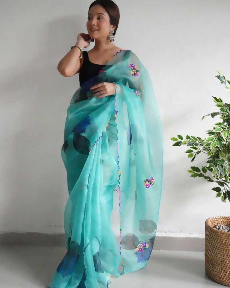 Vamsee Dillagi Sky Organza Saree - Swadesiicart