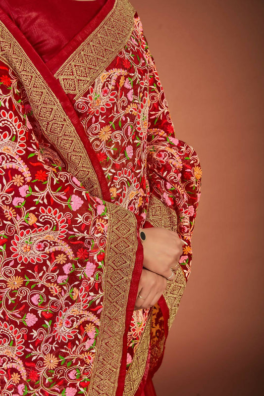 Vamsee Maroon Organza Saree - Swadesiicart