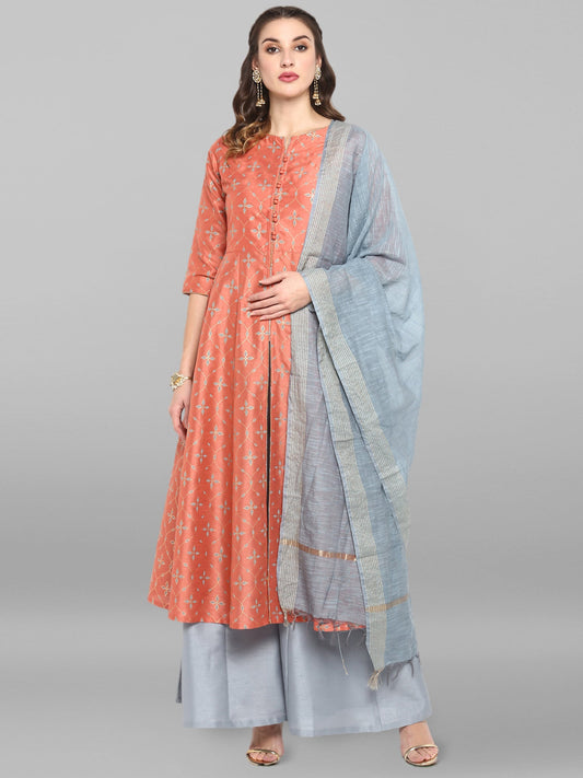 Janasya Women's Turquoise Green Cotton Flex Ikkat Kurta With Pant | Swadesiicart
