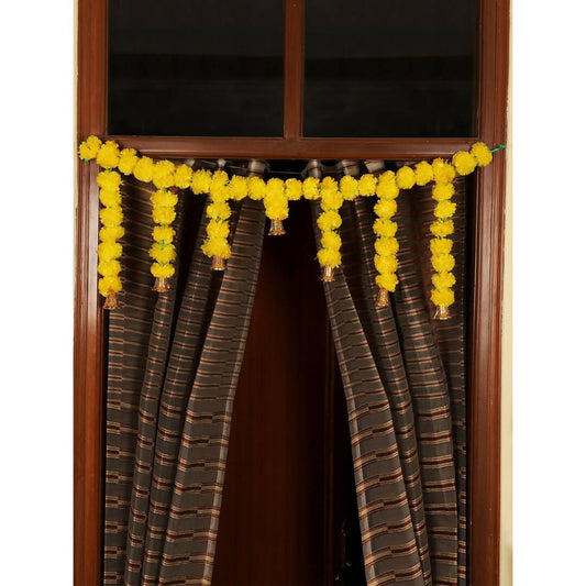 Tied Ribbons Yellow Entrance Hanging Marigold Flowers Bandhanwar Toran Garland with Bells | Swadesiicart