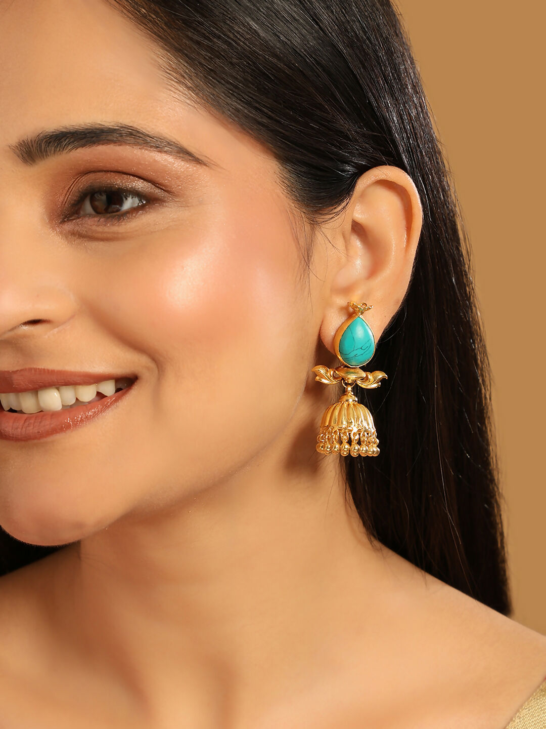 Nuyug 22K Gold Plated Turquoise Grace Earrings | Swadesiicart