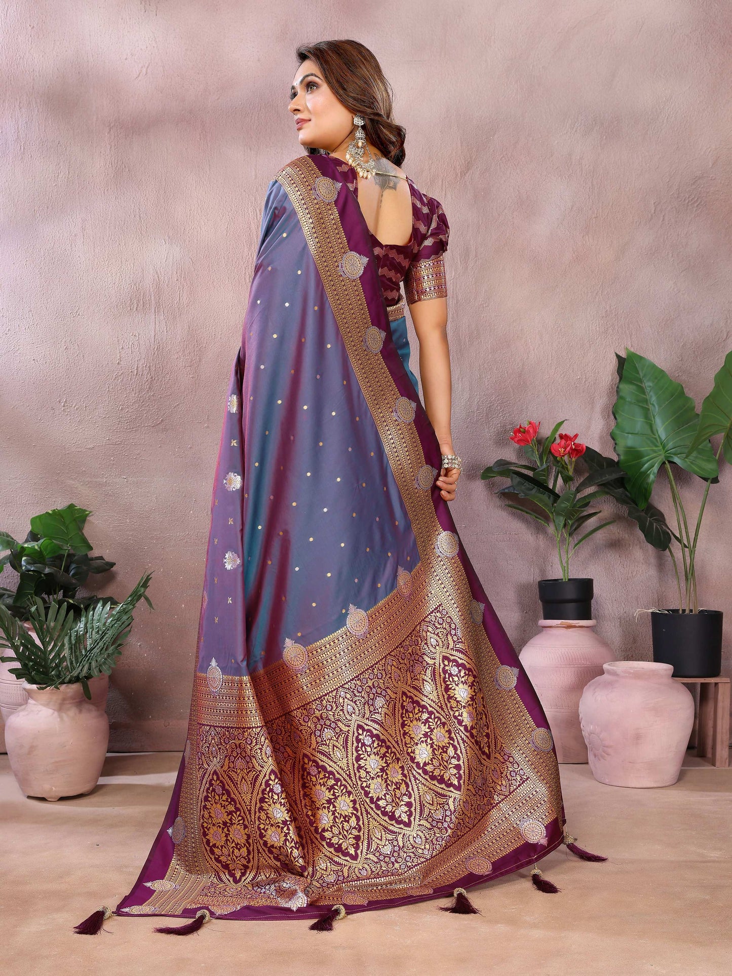 Aastha Fashion Purple Silk Sarees Weaving Saree