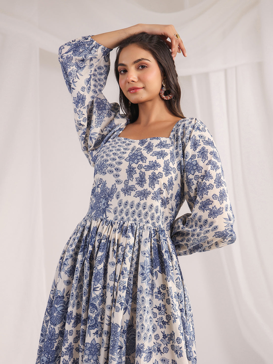 Janasya Off White Cambric Floral Dress | Swadesiicart