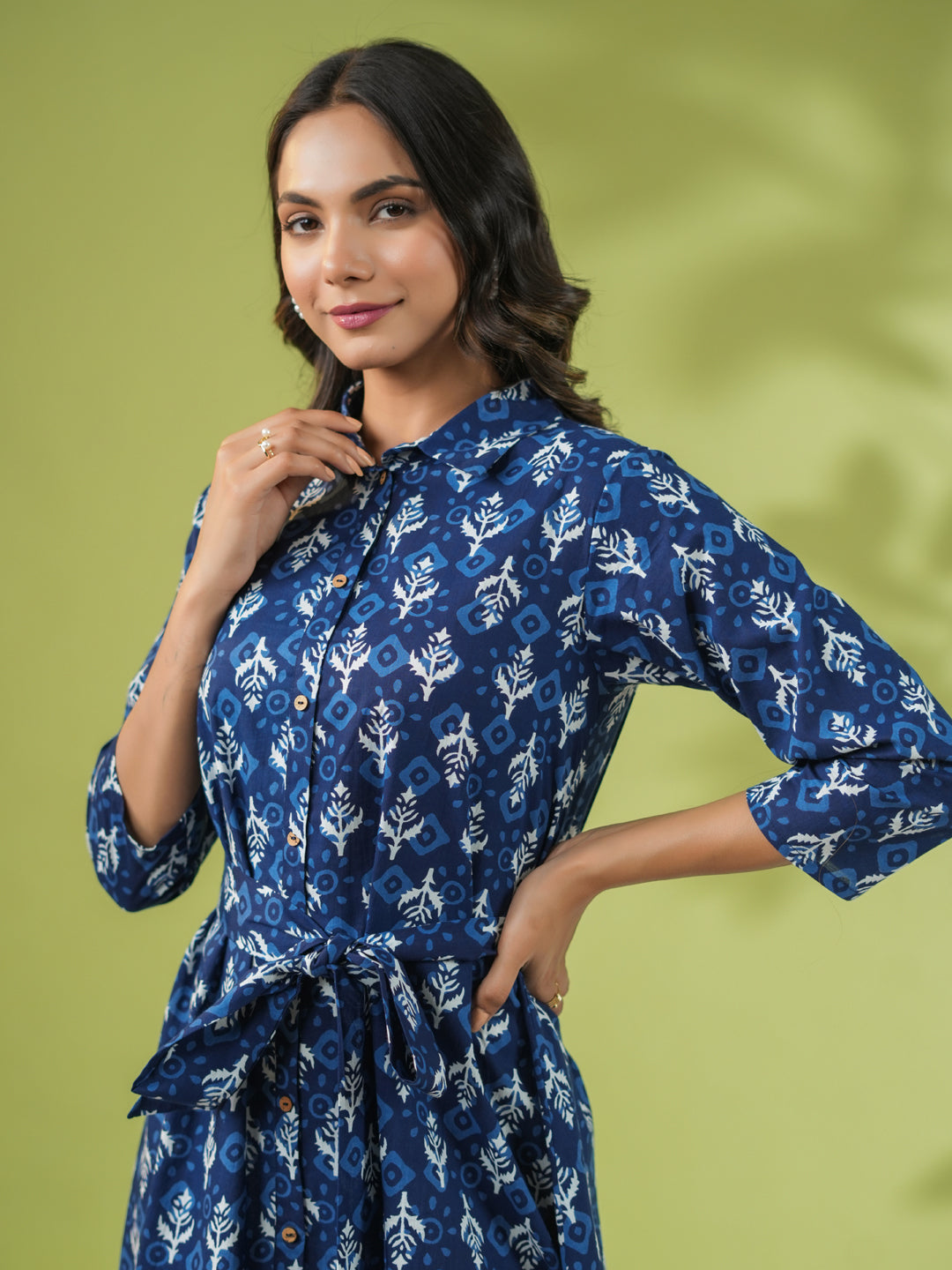 Janasya Dark Cotton Ethnic Motifs Shirt Dress Dress | Swadesiicart