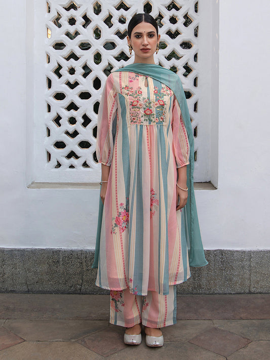 Janasya From Style Master Georgette Floral A-Line Kurta Set | Swadesiicart