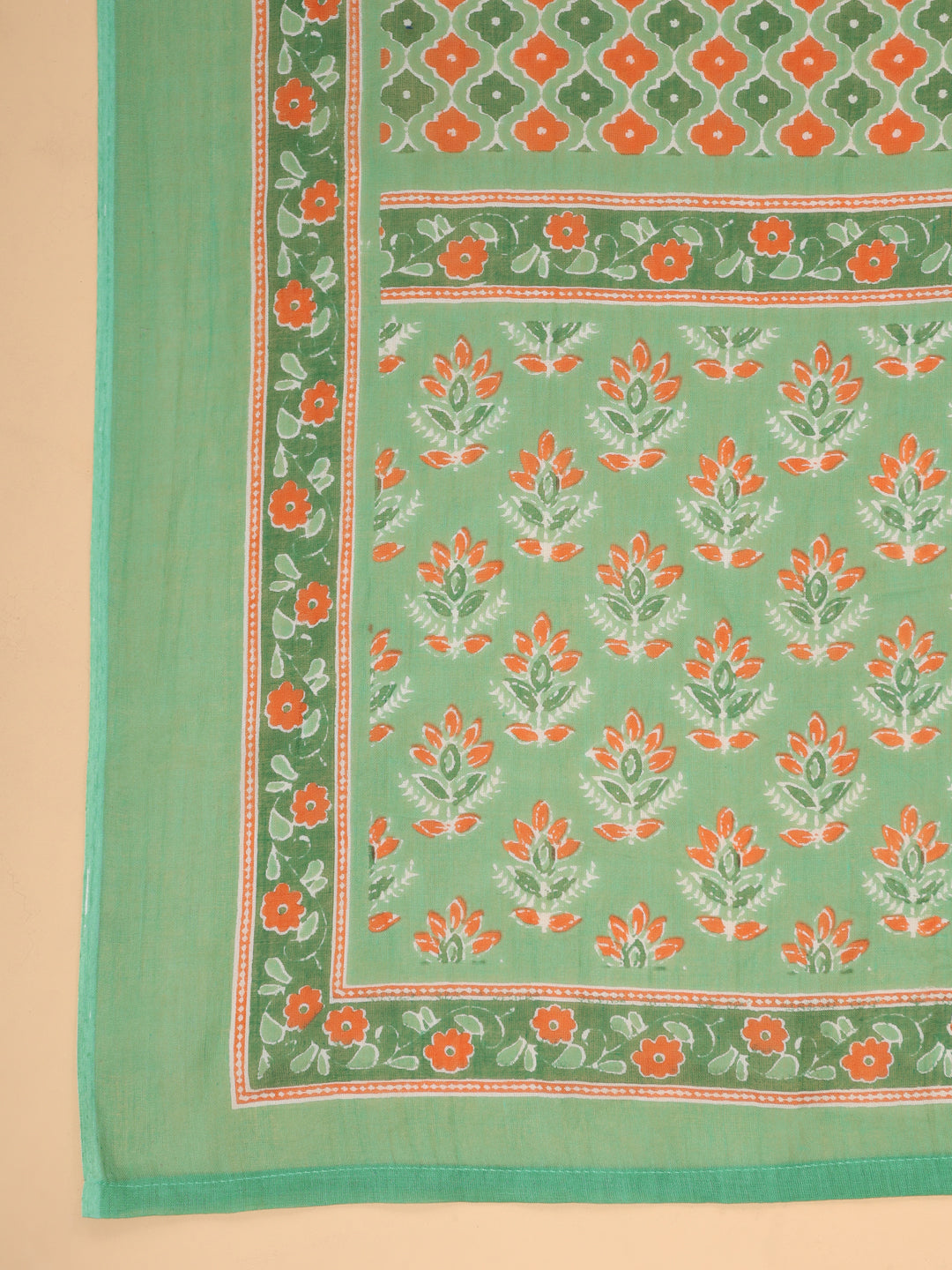 Janasya Regular Cambric Green Ethnic Motifs V-Neck Set - Swadesiicart