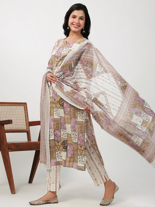 Janasya Regular Cambric Multicolour mix match Notch Neck Set - Swadesiicart
