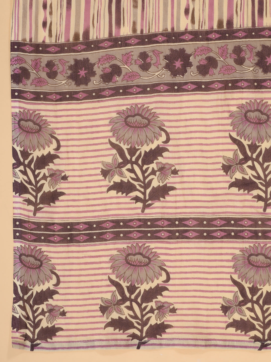 Janasya Regular Cotton Cream Floral Notch Neck Kurta,Bottom & Dupatta | Swadesiicart