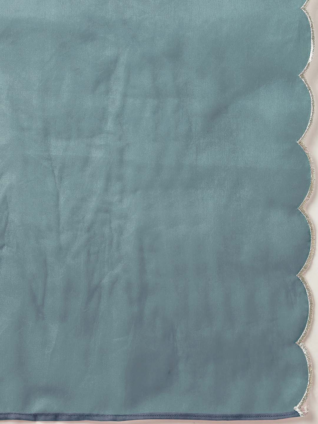 Janasya Regular Chinnon Ice Blue Embroidered V-Neck Kurta,Bottom & Dupatta | Swadesiicart