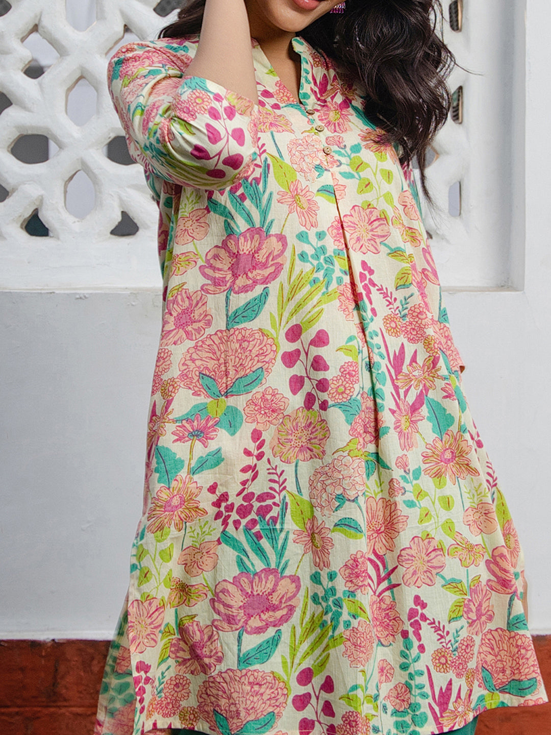 Janasya From Style Master Cotton Floral A-Line Tunic | Swadesiicart