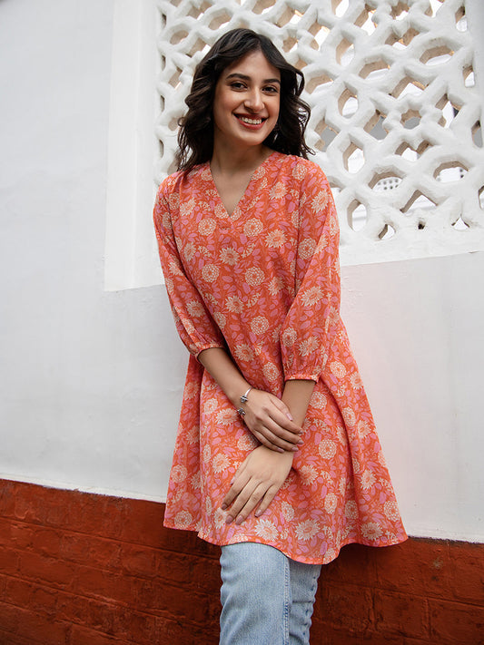 Janasya From Style Master Georgette Floral Regular Tunic | Swadesiicart