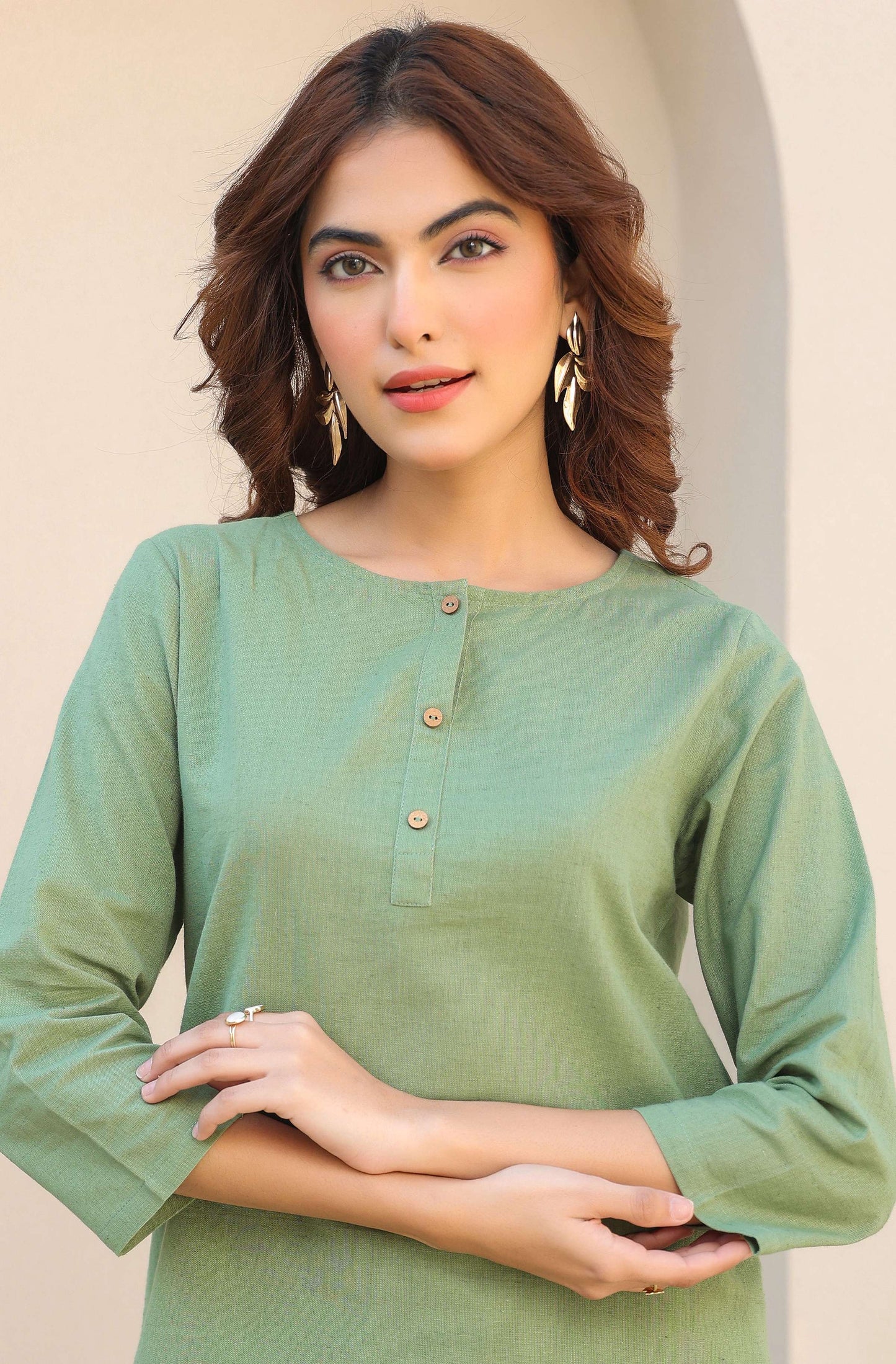 Janasya Dark Cotton Solid A-Line Top & Bottom Set | Swadesiicart
