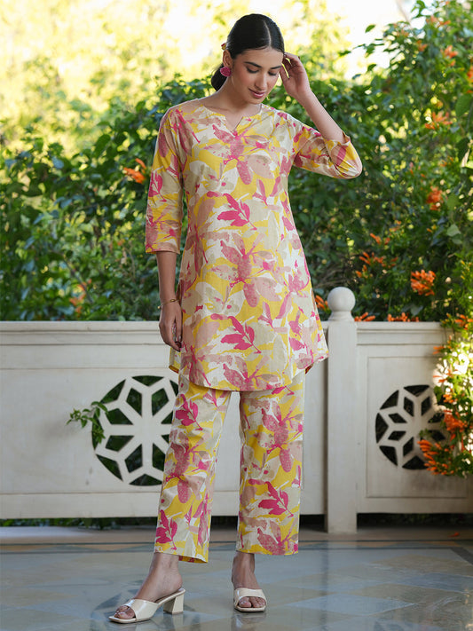 Janasya Bright Cotton Floral Straight Top & Bottom Set | Swadesiicart