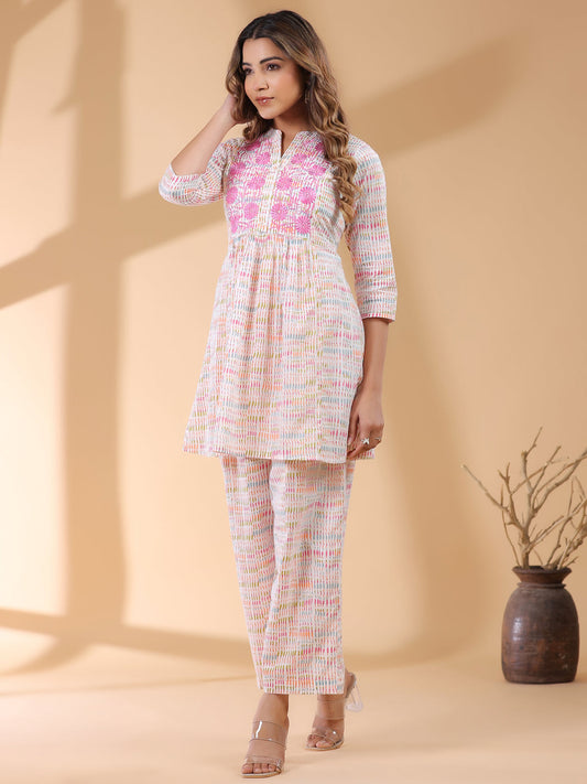 Janasya Light Cotton Abstract A-Line Top & Bottom Set | Swadesiicart