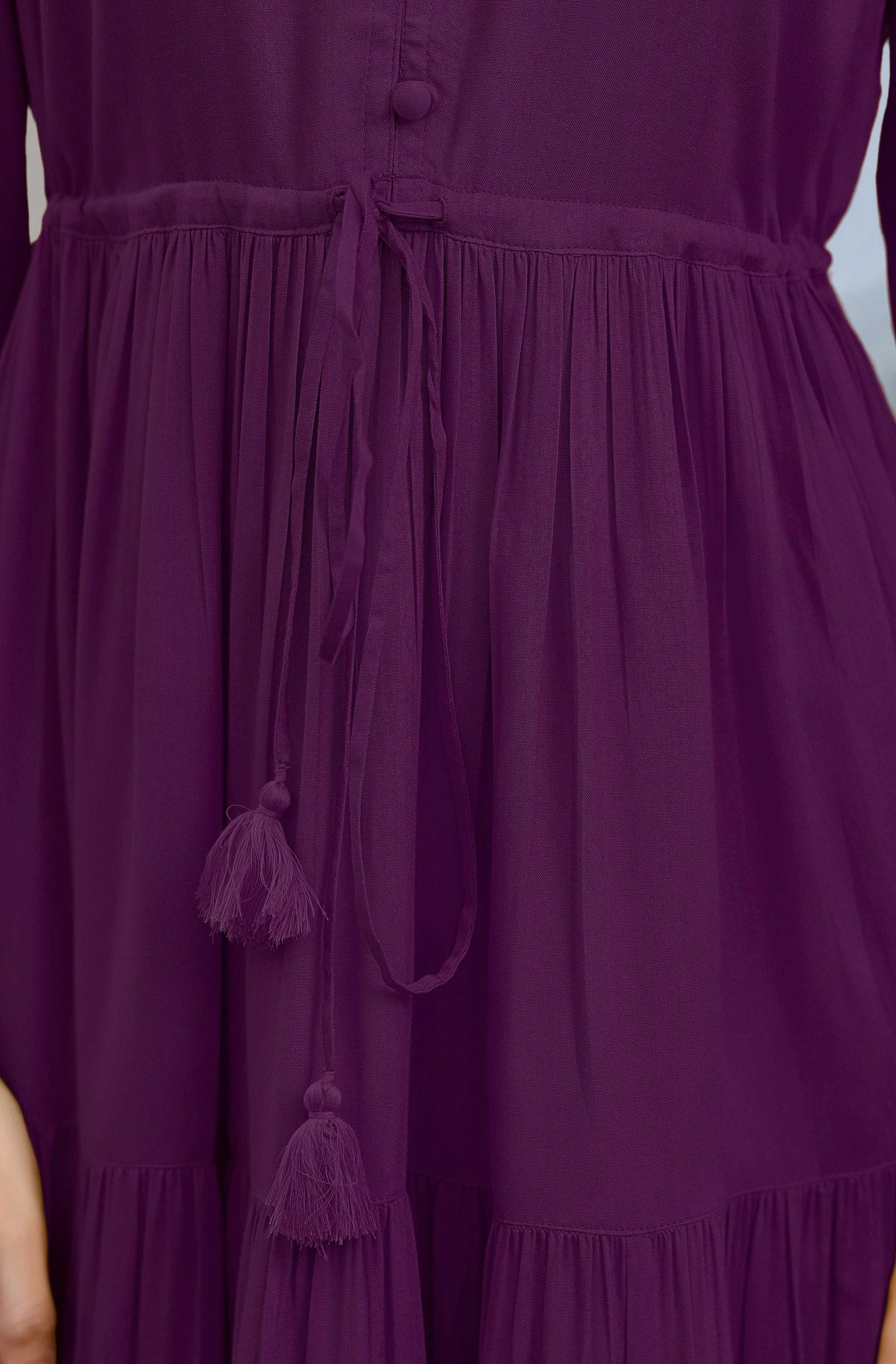 Janasya Dark Rayon Solid Tiered Dress | Swadesiicart