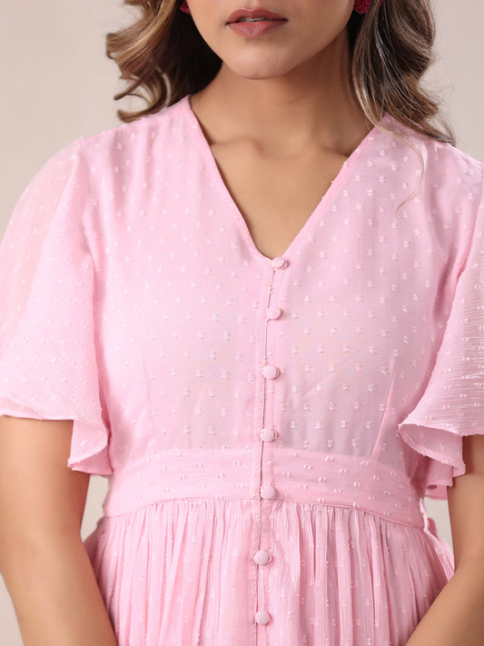 Janasya Light Dobby Chiffon Self Design A-Line Dress | Swadesiicart