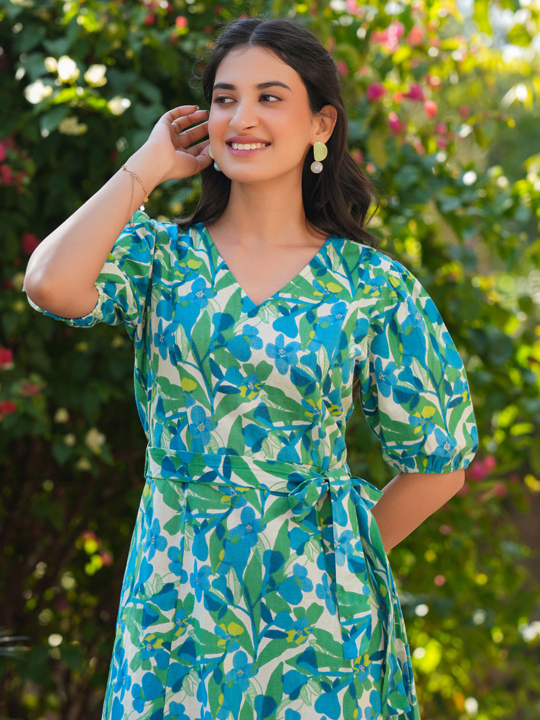 Janasya Bright Cotton Floral Fit & Flare Dress | Swadesiicart