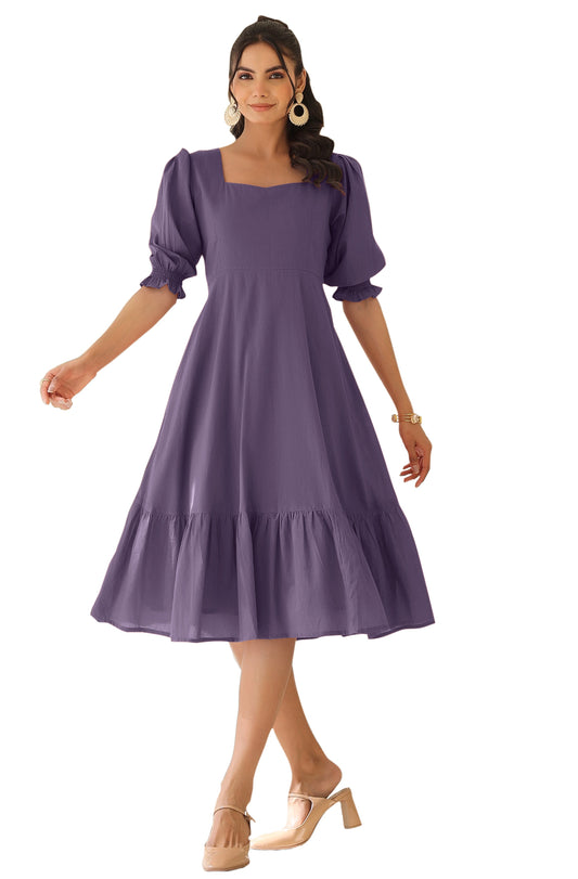 Janasya Light Cotton Solid A-Line Dress | Swadesiicart