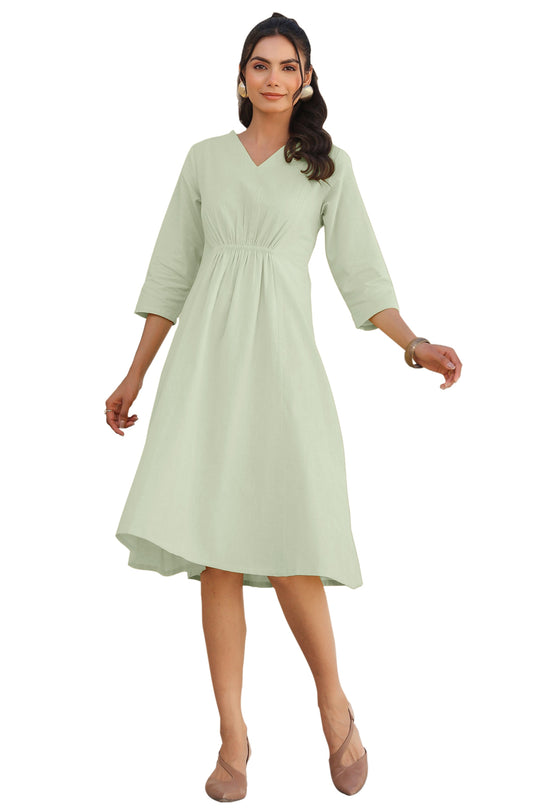 Janasya Light Cotton Solid A-Line Dress | Swadesiicart