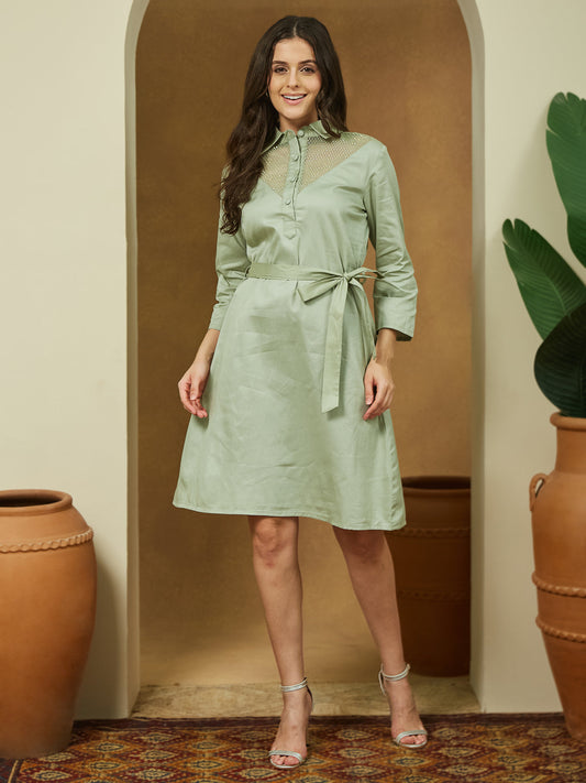 Janasya Light Cotton Yoke Design A-Line Dress | Swadesiicart
