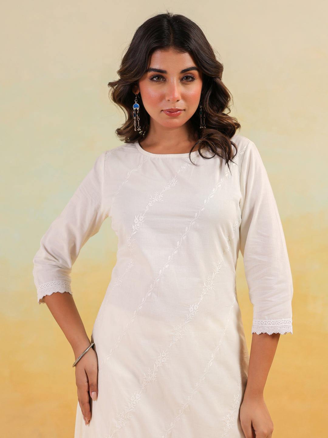 Janasya Light Cotton Embroidered Straight Kurta Set | Swadesiicart