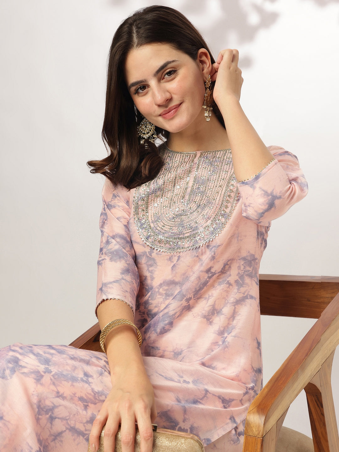 Janasya Light Silk Blend Tie & dye Straight Kurta Set | Swadesiicart