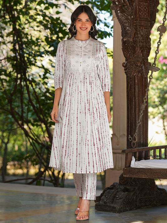 Janasya Light Cotton Tie & dye A-Line Kurta Set | Swadesiicart