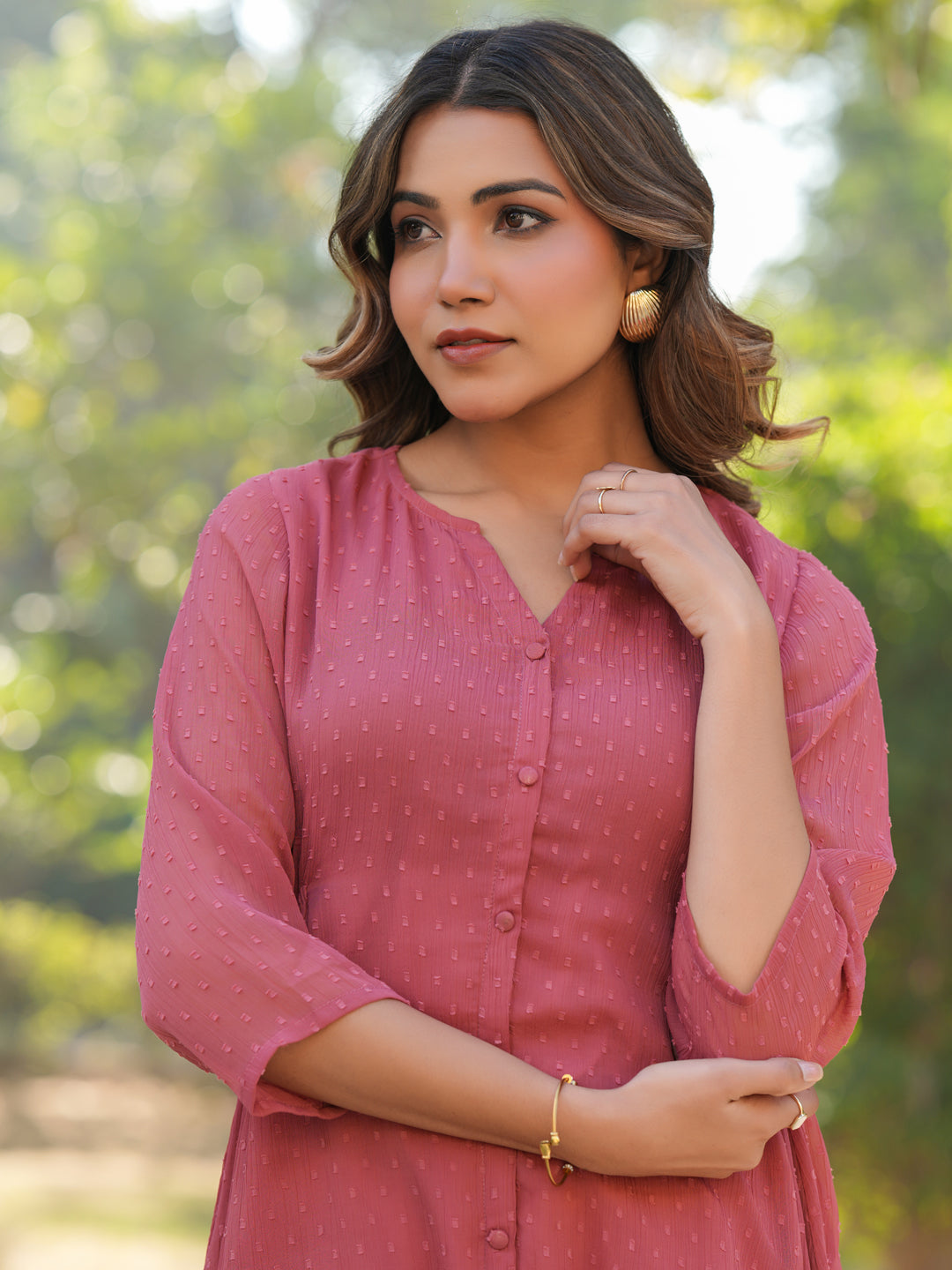 Janasya Light Dobby Chiffon Self Design A-Line Kurta - Swadesiicart