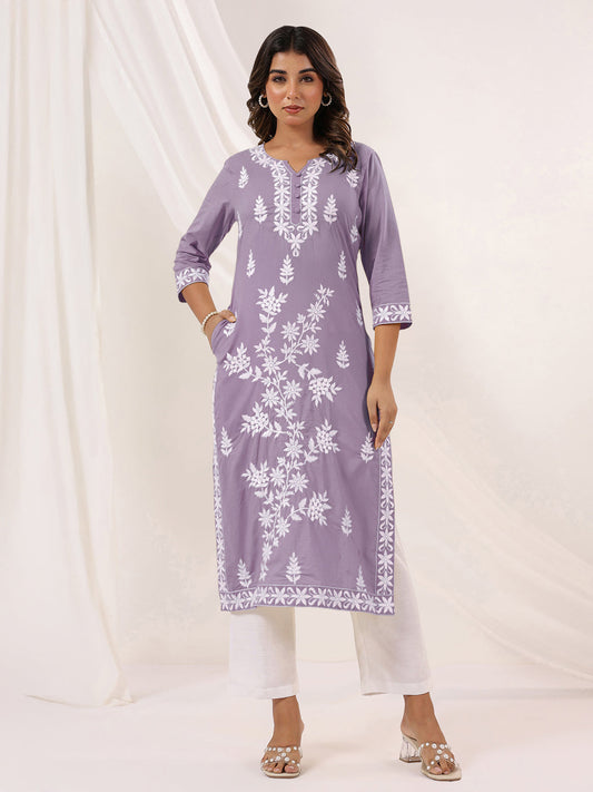 Janasya Light Cotton Embroidered Straight Kurta | Swadesiicart