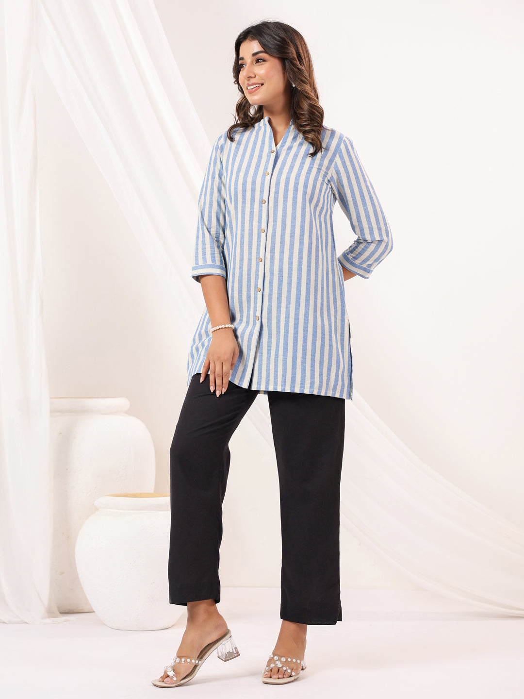 Janasya Light Cotton Striped Straight Kurta - Swadesiicart