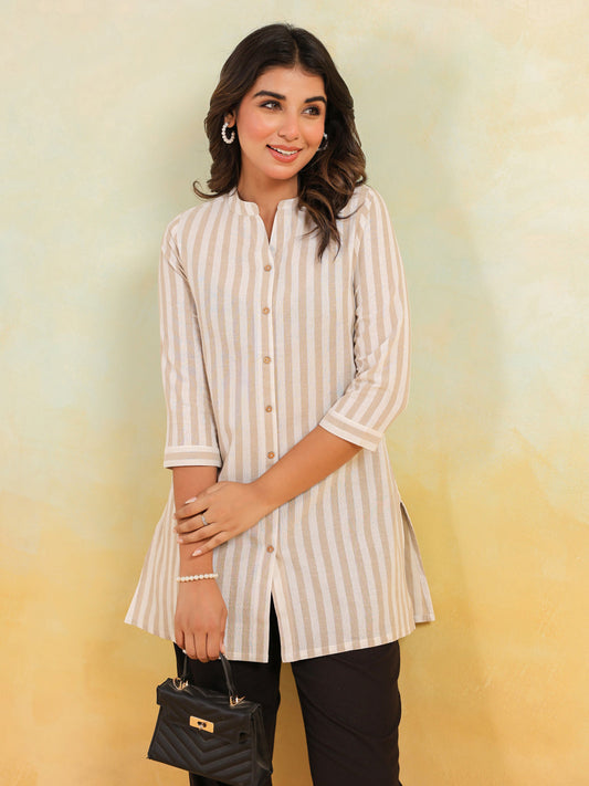 Janasya Light Cotton Striped Straight Kurta - Swadesiicart