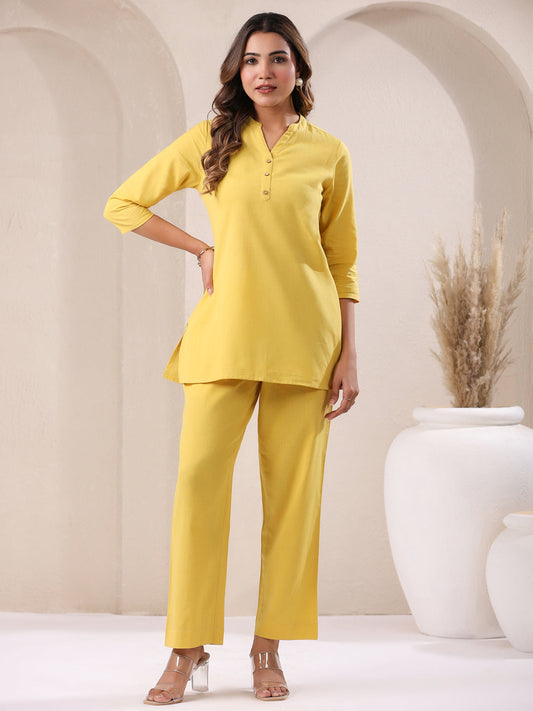 Janasya Yellow Cotton Solid Pant | Swadesiicart