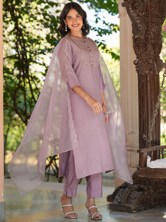 Janasya Light Silk Blend Embroidered Straight Kurta Set | Swadesiicart