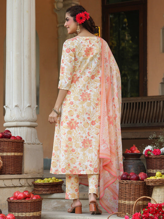 Janasya Light Cotton Floral A-Line Kurta Set | Swadesiicart