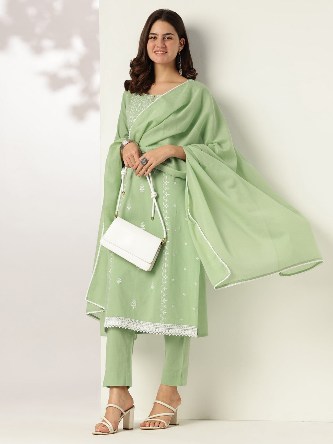 Janasya Light Cotton Embroidered Straight Kurta Set | Swadesiicart
