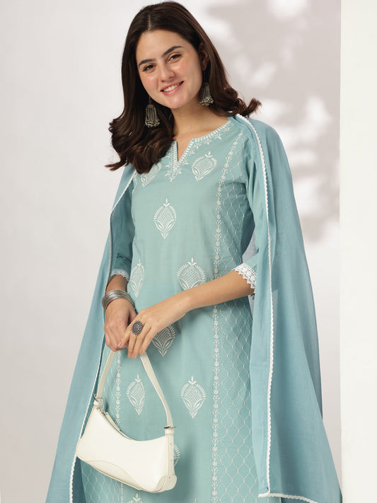 Janasya Light Cotton Embroidered Straight Kurta Set | Swadesiicart
